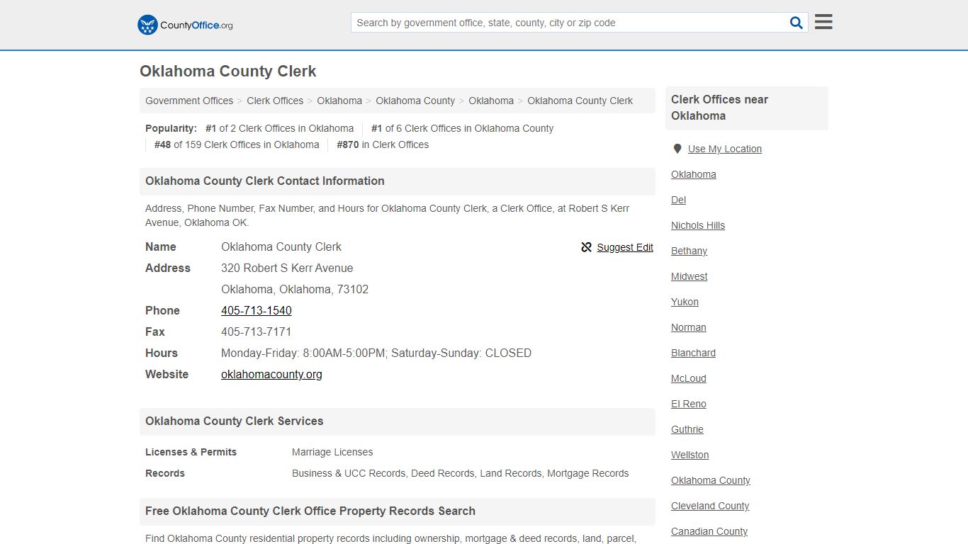 Oklahoma County Clerk - Oklahoma, OK (Address, Phone, Fax, and Hours)